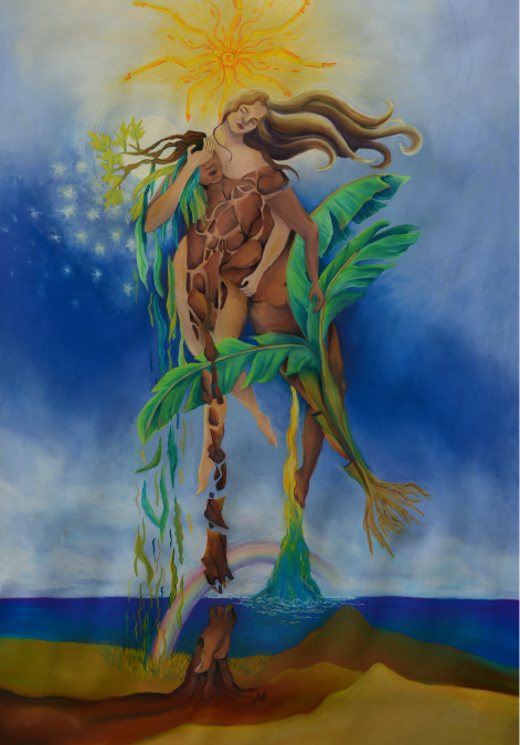 Fo’ona and Puntan – Legend of Creation, Pastels, 2015 26 x 52in